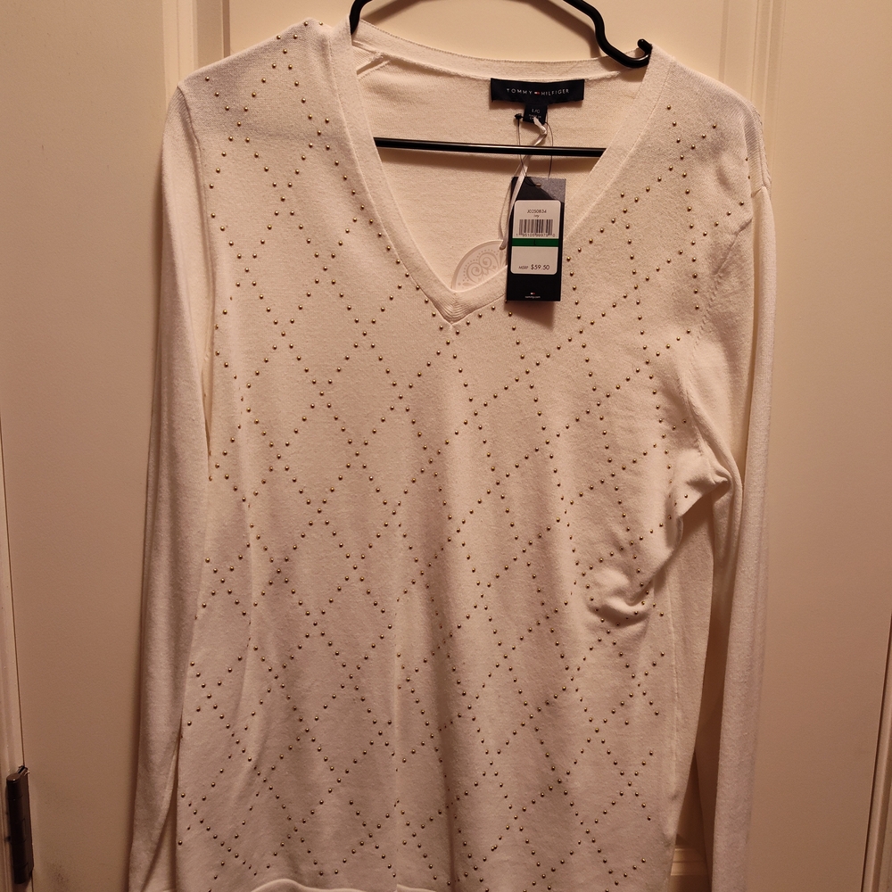 Tommy Hilfiger Cream V-Neck Sweater